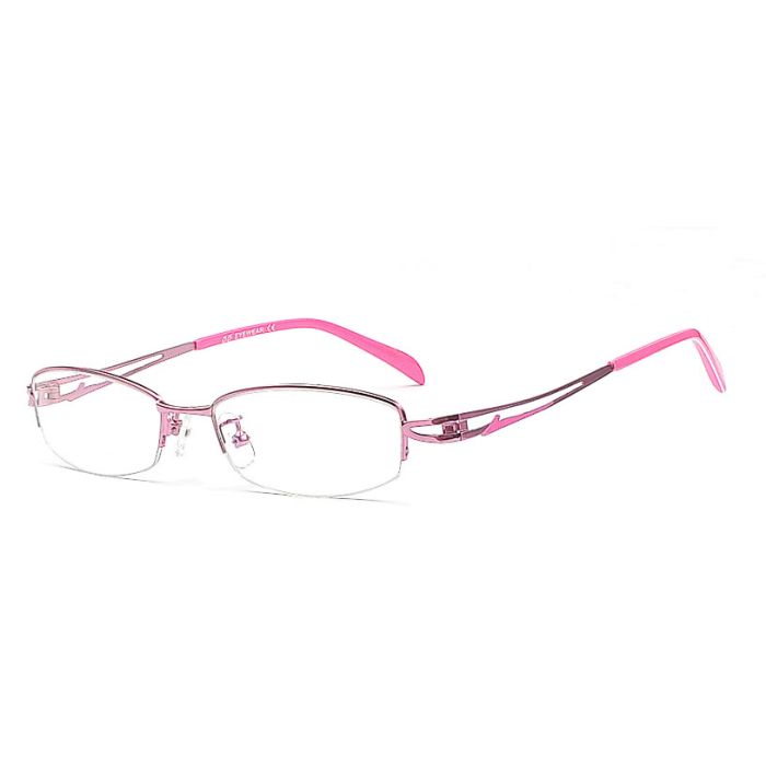 Pinkfarbene Damen Halbrandbrille - Schlichte Brillenfront