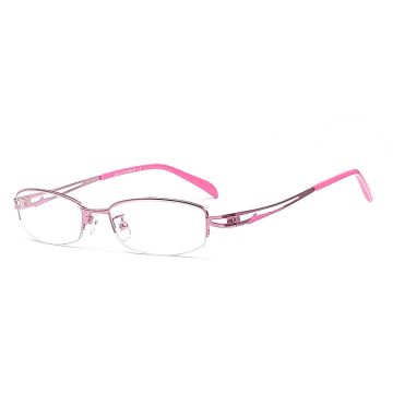 Pinkfarbene Damen Halbrandbrille - Schlichte Brillenfront