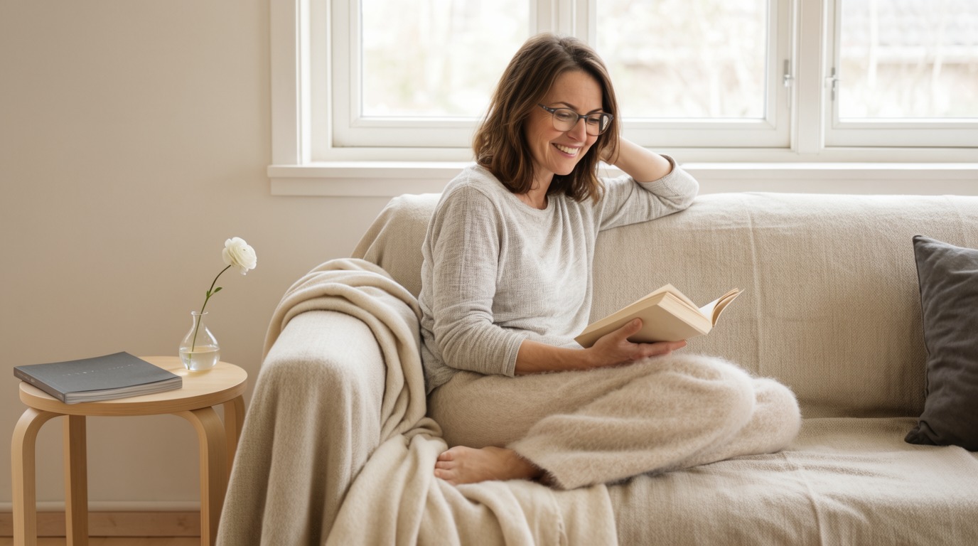 Brille im Alltag beim Lesen auf dem Sofa