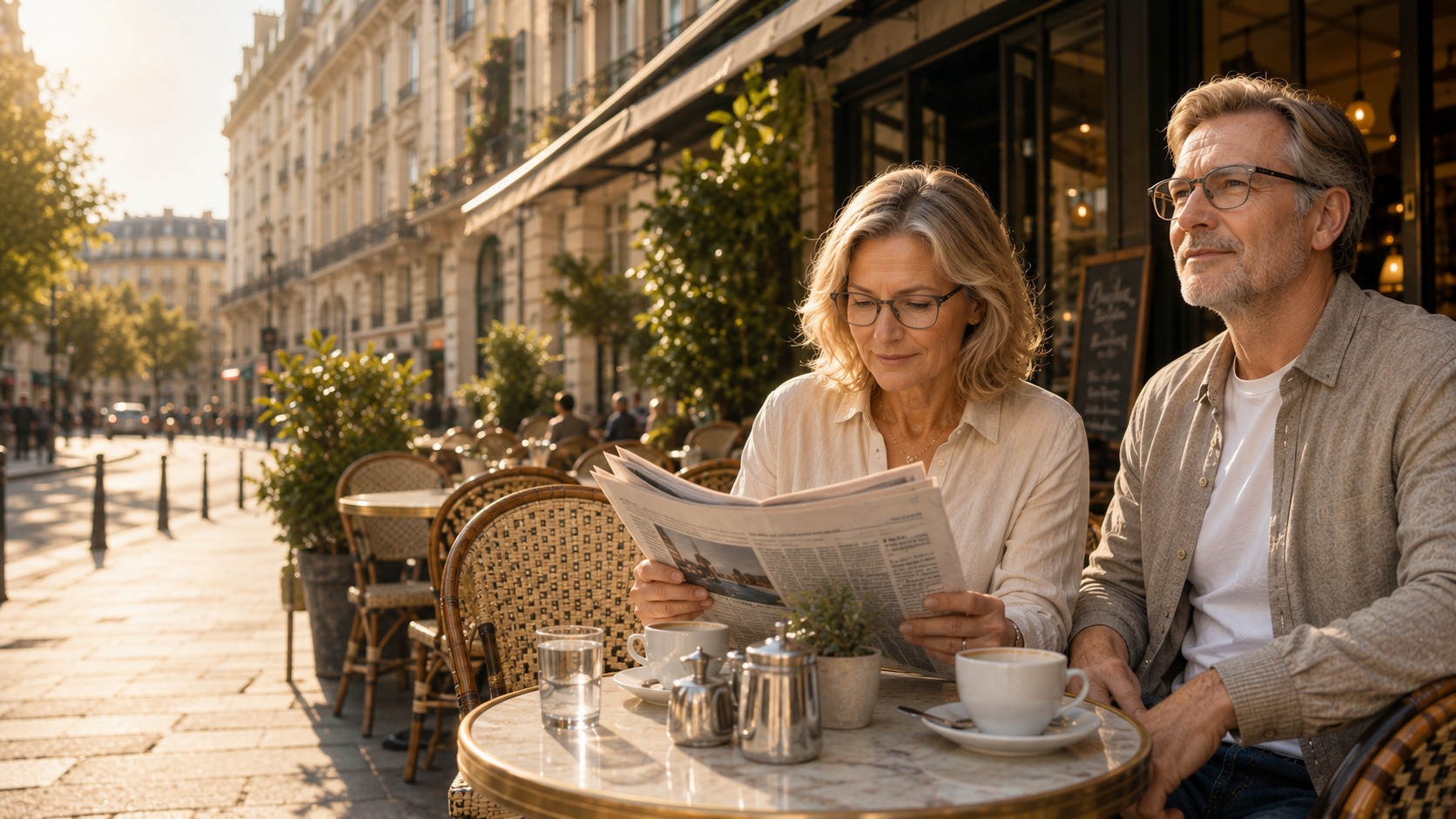 Paar mit Gleitsichtbrillen im Café