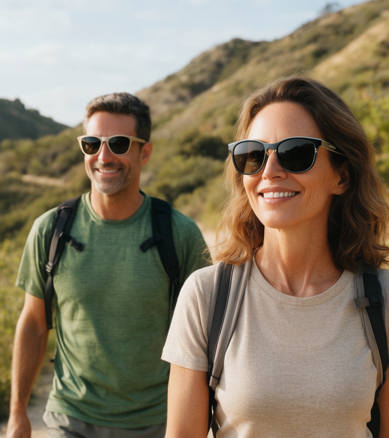 Sonnenbrille draußen aktiv